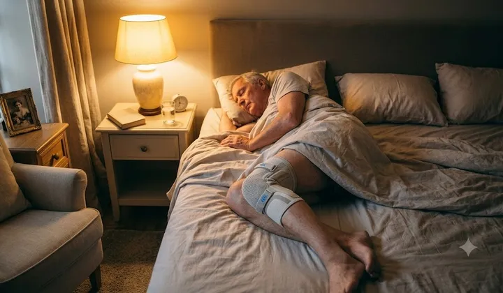 Senior man sleeping comfortably through the night wearing PerfectKnee