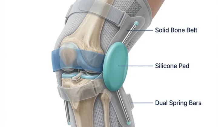 Close-up of PerfectKnee interior showing silicone pad and dual spring bar channels